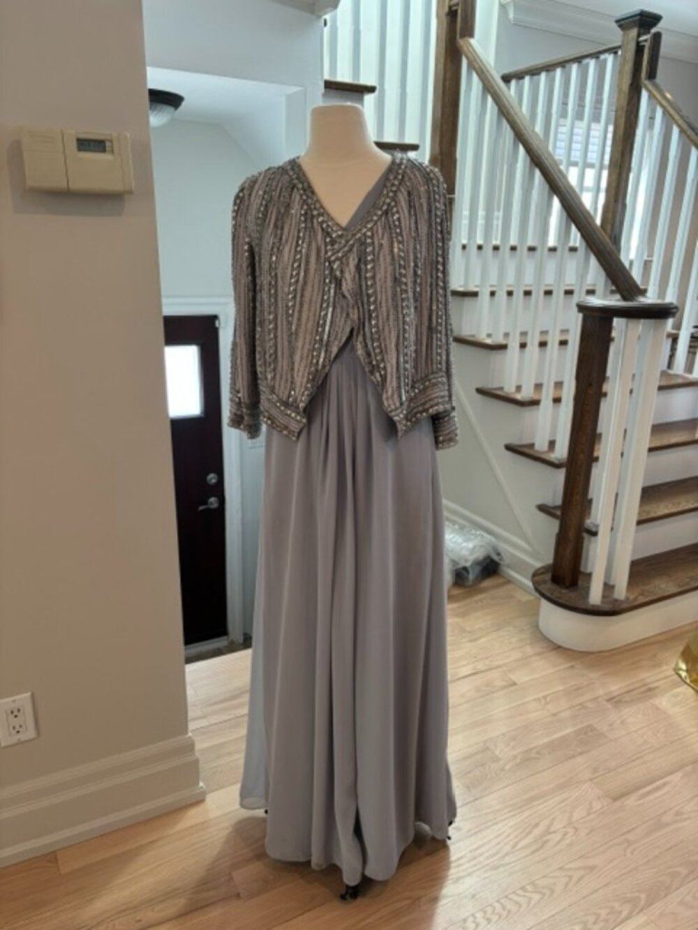 Elegant Vintage Grey Beaded & Sequined Evening Jacket / Bolero